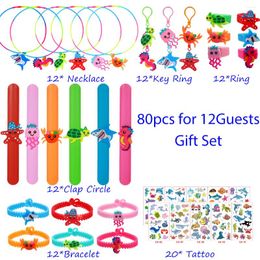 Party Favour 12Guest Set Sea Life Marine Animal Favours Kids Boys Birthday Christmas Gifts Ring Key Necklace Tattoo Bracelet