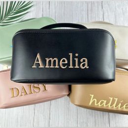 Cosmetic Bags Customised Name Women's Portable Travelling Bag PU Toiletry Personalised Embroidered Pillow Storage