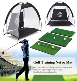Indoor Foldable Golf Hitting Cage Practise Net Trainer Training Aid Mat Driver Iron Garden Grassland Golf Training Equipment1280704400871
