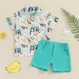Clothing Sets Toddler Baby Boy Summer Outfit Short Sleeve Farm Animal Print Shirt Top And Casual Shorts Set Cute Kids Clothes