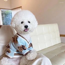 Dog Apparel Cute Bear Print Pet Knit Sweater Fall And Winter Warm Cat Clothes Bichon Teddy Yorkshire Coat Small