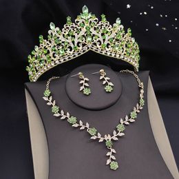 Quality Bridai Crown Jewelry Sets for Women 3 Pcs Tiaras With Necklace Earrings Set Wedding Dress Prom Costume Accessory 240507