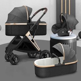 Strollers# New 3 in 1 High Landscape Baby Stroller Sit and lie down both directions 2 Foldable Four wheels Car H240514