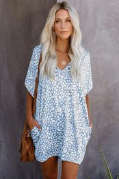 Casual Dresses V-Neck Half Sleeve Leopard T Shirt Dress With Pockets