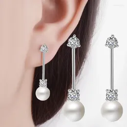 Dangle Earrings Genuine 925 Sterling Silver Freshwater Pearl Gemstone Earring For Women Round Aros Mujer Oreja Orecchini Drop