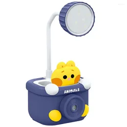 Table Lamps Desk Lamp Cute For Kids Eye Care LED With Pencil Cutting/Pen Holder (Blue)