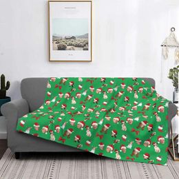 Blankets Cute Merry Christmas Velvet Printed Santa Claus Cartoon Portable Throw Blanket For Bed Travel Plush Thin Quilt