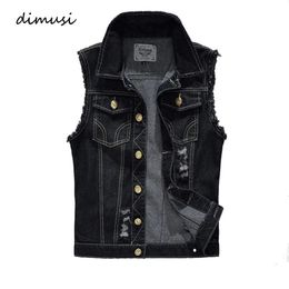DIMUSI Spring Autumn Vintage Design Mens Denim Vest Male Black Sleeveless Jackets Men Hole Jeans Brand Waistcoat 6XLYA566 240509