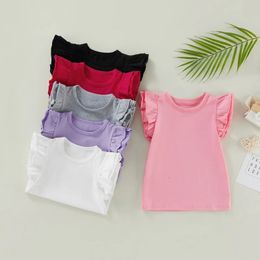 Toddler Baby Girls Boy Flying Sleeves Solid Cotton T shirt Tops Summer Outfits Kid Clothes 04T 240514