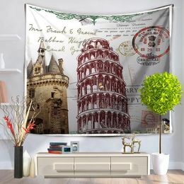 Tapestries Home Decorative Wall Hanging Carpet Tapestry 130x150cm Rectangle Bedspread England Casual Pisa Tower Pattern GT1017