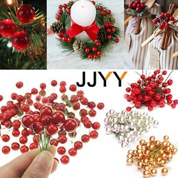 Decorative Flowers 50Pcs Christmas Simulated Berry Branches Red & Silver Gold Xmas Tree Decoration Wreath DIY Cherry Branch Year