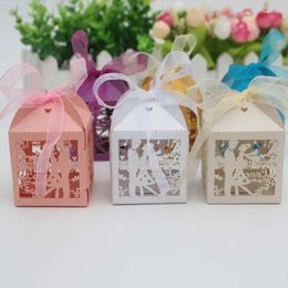 Gift Wrap 10Pcs/Lot Pearlescent Colourful Mr & Mrs Wedding Candy Box Sweets Favour Boxes With Ribbon Party Event Decoration Supplies