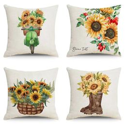 Pillow Spring Flower Home Decor Cover Sunflower Basket Printed Sofa Car Decorations Square Linen Throw Pillowcase