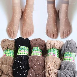 Women Socks Crystal Silk Thin Transparent Skin Color Dot Nylon Hosiery Ladies Elastic Summer Short Ankle Sock