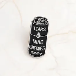 Brooches Tears Of Mine Enemies Brooch Black Cans Pin Denim Jacket Shirt Collar Lapel Badge Gothic Jewellery For Kid Girl Boy Wholesale