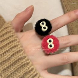 Nail Art Kits Cute Little Coal Ball Plush Ring Niche Design Cartoon And Funny Index Finger Fashionable Personalized