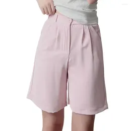 Women's Shorts Women High Waist Elastic Waistband Button Pockets Knee Length Straight Wide Leg Suit Short Pants Workwear