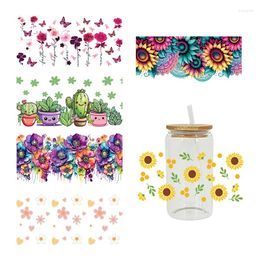 Window Stickers UV DTF Transfesr Flower Butterfly Bee Sunflowers Prints For 16oz Libbey Glasses Wraps Bottles Cup Can D16234