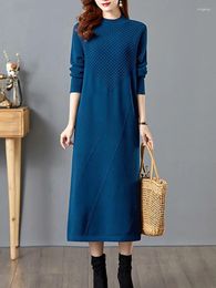 Casual Dresses Design Style Women's Bottom Sweater Dress Autumn Winter Half Turtleneck Jacquard Knitted Female All-match Mid-calf