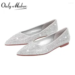 Casual Shoes Onlymaker Pointed Toe Black Diamonds Flat Slip On Ballet Big Size Comfortable Flats