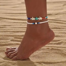 Anklets 2-piece Vacation Beach Style Colourful Rice Pearl Starfish Women's Anklet Set