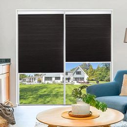 Curtain 1PC Black Blackout Window Shade Non-woven Fabric Pleated Blinds Adhesive Summer Anti UV With Clips