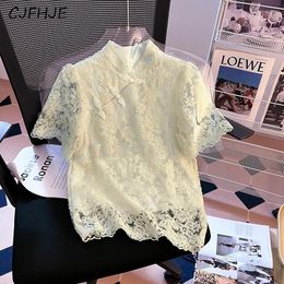 Women's Blouses CJFHJE Retro Chinese Style Fashionable Temperament Top Classic Sweet Women Hollowed Out Lace Short Sleeved T-shirt