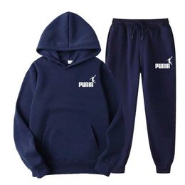 Men's Hoodies Sweatshirts Solid Colour mens hoodie fashion street casual set autumn and winter wool sweatshirt+pants 2022 multi-color set