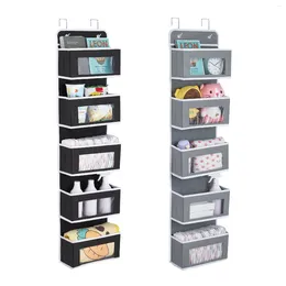 Storage Boxes Over The Door Hanging Organiser With 5 Large Pockets Wall Mount Pantry Clear Window & 2 Big Metal Hooks For Closet