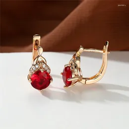 Hoop Earrings Classic Round Red Zircon Earring Luxury Female Crystal Stone Jewellery Charm Gold Colour Birthstone For Women
