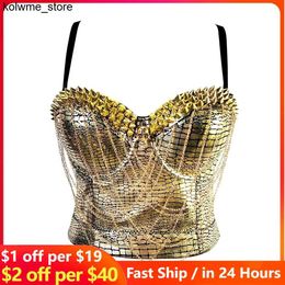 Women's Tanks Camis Sexy Sequined Chain Fish Bone Corset Bra with A High-quality Anti Stray Light Golden Body Wrap Womens Tops Hot Tank Top Bar Wear S24514