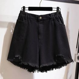 150Kg Plus Size Womens Summer Thin HighWaisted Straight Denim Shorts 5XL 6XL 7XL 8XL 9XL Loose Ripped Raw Edge WideLeg 240429