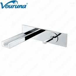 Bathroom Sink Faucets Vouruna Square Style Waterfall Basin Faucet Wall Mounted Mixer Tap Vessel Spout Set Chrome