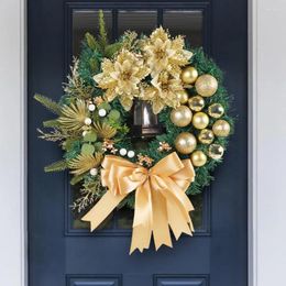 Decorative Flowers Winter-themed Wreath Christmas Garland Elegant Door Decor With Light Ball Bow Tie For Indoor Outdoor