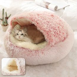 Cat Beds Furniture Pet dog cat bed round plush cat self heating bed house soft long plush bed used for small dogs cat nests pet sleeping cave mats