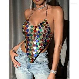 Women's Tanks Women Colorful Sequins Body Jewelry Hollowed Chest Chain Crop Top