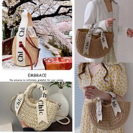 Free shipping Straw tote Beach Bags chloa Woody basket Designer bag Luxury handbag Crochet weave Shop Shoulder bucket clutch cross body Knit bowknot picnic colorful