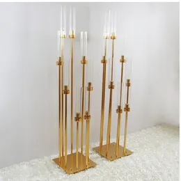 Candle Holders 8 Head Golden Wedding Decor Road Guide Reed Light Acrylic Transparent Candlestick Home Party Table Centrepiece