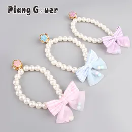 Dog Collars Princess Bow Cat Pet Collar Wedding Party Simulation Pearl Bell Stretch Necklace