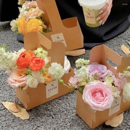 Gift Wrap 10PCS Romantic Kraft Paper Handheld Flower Box Bouquet Wrapping Bag Portable Coffee Cup Weding Party Supplies