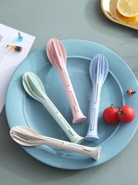 Dinnerware Sets Portable Cutlery Set 3 In 1 Travel Japan Style Wheat Straw Knife Fork Spoon Kitchen Tableware