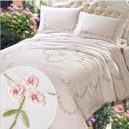Bedding Sets Cotton Hand-embroidered 4 Pcs Export Quality White Pink Green Coffee Wedding