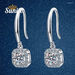 Dangle Earrings Sunite 1.0ct Moissanite Diamond Square Drop For Women Gold Plated 925 Sterling Silver Party Birthday Annversary Gift