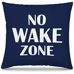 Pillow Navy Blue No Wake Zone Throw Covers Couch Home Boats Cover Sofa Living Room Bed Decorative Cases 18x18in