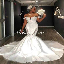 Aso Ebi Mermaid Wedding Dresses 2024 See Through Side Lace African Garden Country Bridal Dress Sweep Train Satin Boho Bride Dress Elegant Vestio De Novia Gatsby Boda