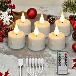 Scented Candle 6 rechargeable candles remote controlled by USB timer LED candle flickering flame Valentines Day birthday home decoration tea light WX