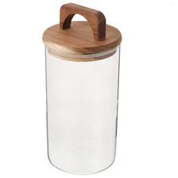 Storage Bottles Grain Jar Glass Tea Canister Food Container Canisters Wood Lids Coffee Kitchen Cover