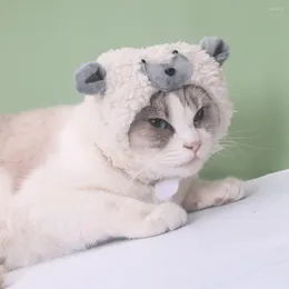 Dog Apparel Pet Headgear Adjustable Soft Comfortable Cartoon Sheep Shape Cat Plush Hat Headdress Supplies