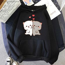 Men's Hoodies Sweatshirts Mochi Peach And Goma Cute Cat Printed Hooded Men Women Hoodies Plus Size Sweatshirt Tn Pullover Unisex Autumn Warm Strtwear T240510