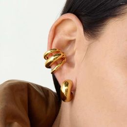 Backs Earrings Uworld 18K Gold Color Stainless Steel Three-layer Ear Clip Waterproof Metal Unique Fashion Trendy Women Gift Aretes De Mujer